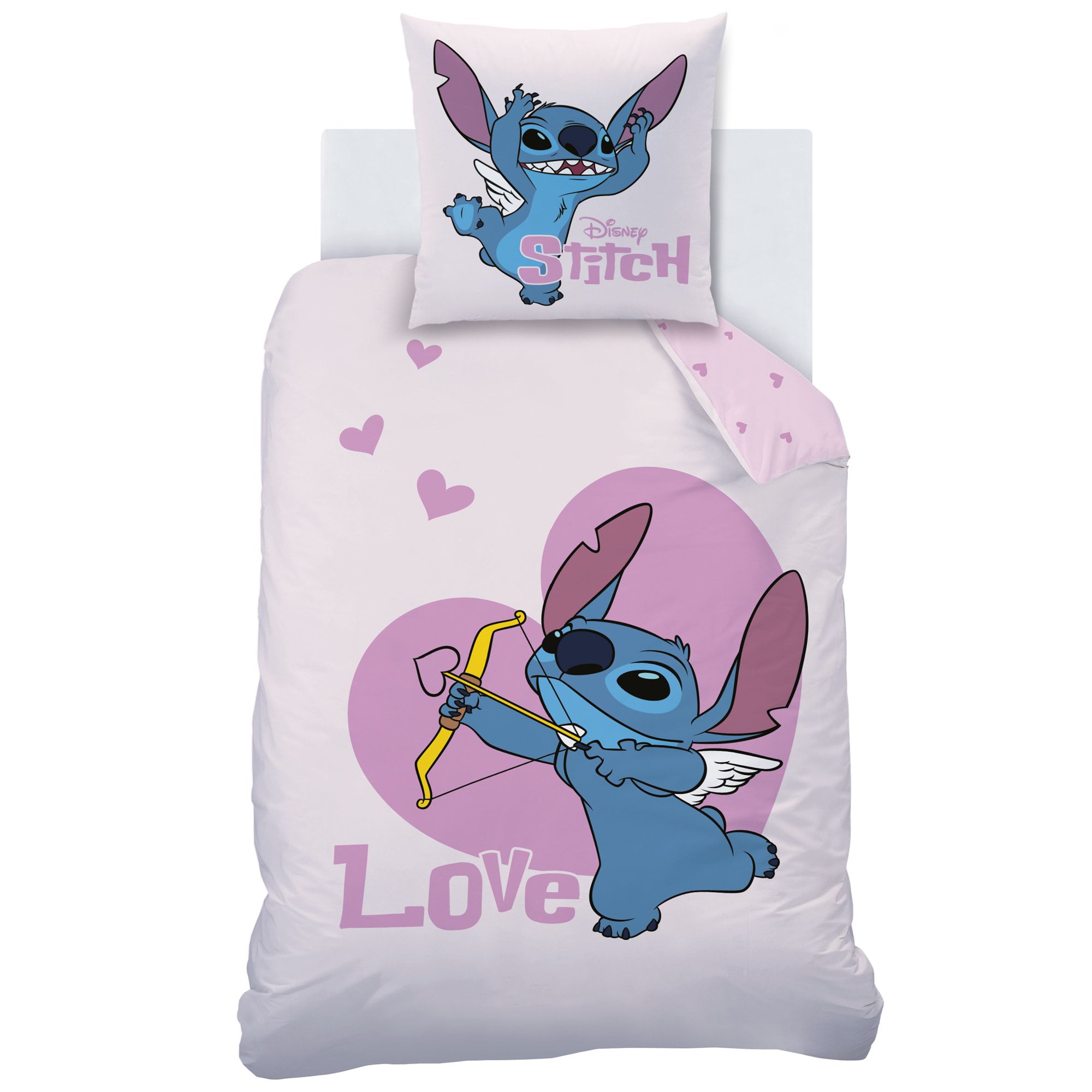 Parure de lit imprimée 100% Coton, DISNEY HOME STITCH CUPIDON