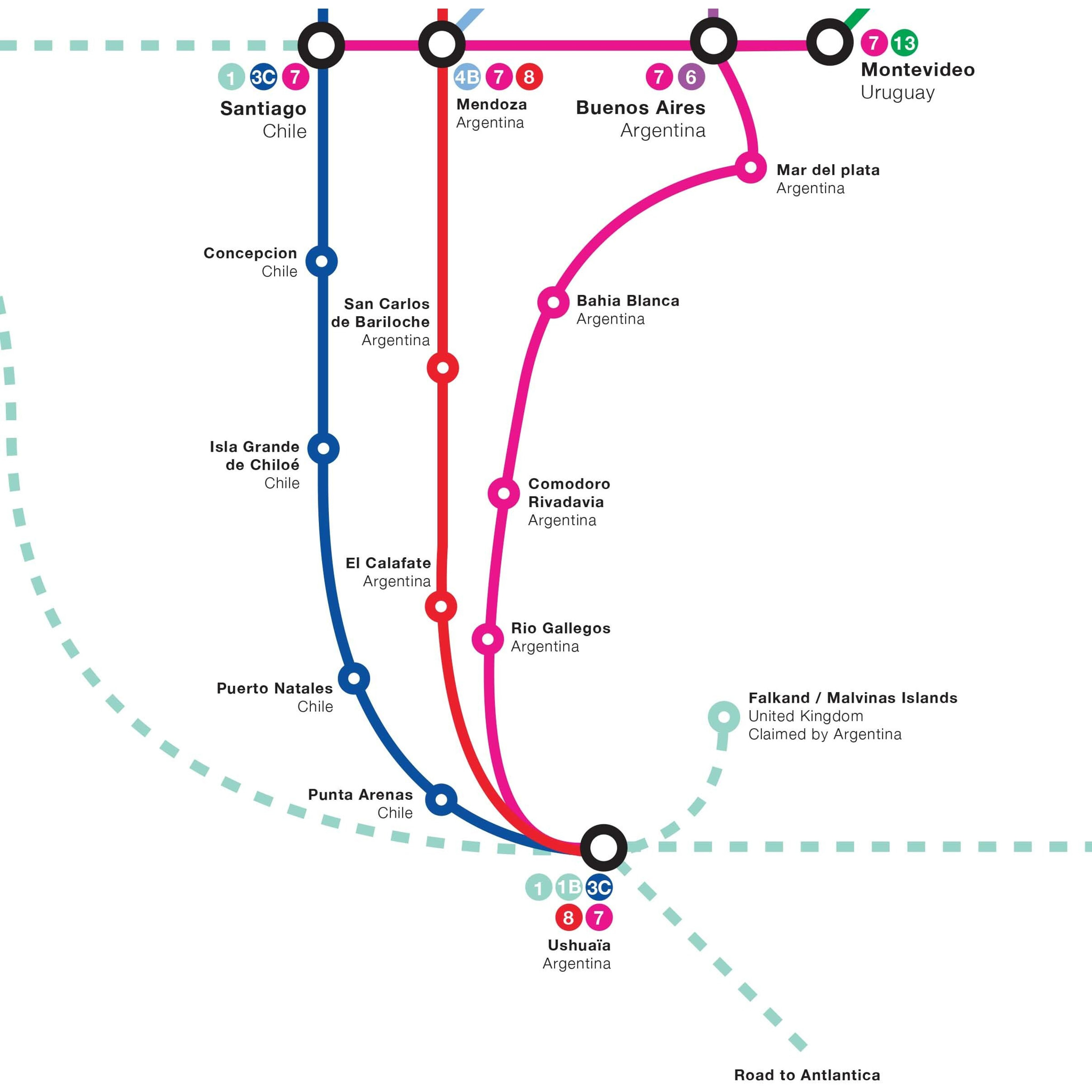 Affiche 50 x 70 cm - South America Metro Map - Olivier Bourdereau