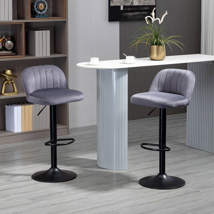 Lot de 2 tabourets de bar design contemporain velours gris métal noir