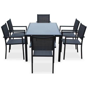 Table de jardin aluminium + 6 assises - Capua - Anthracite. gris - 6 places - 1 grande table rectangulaire. 6 fauteuils empilables