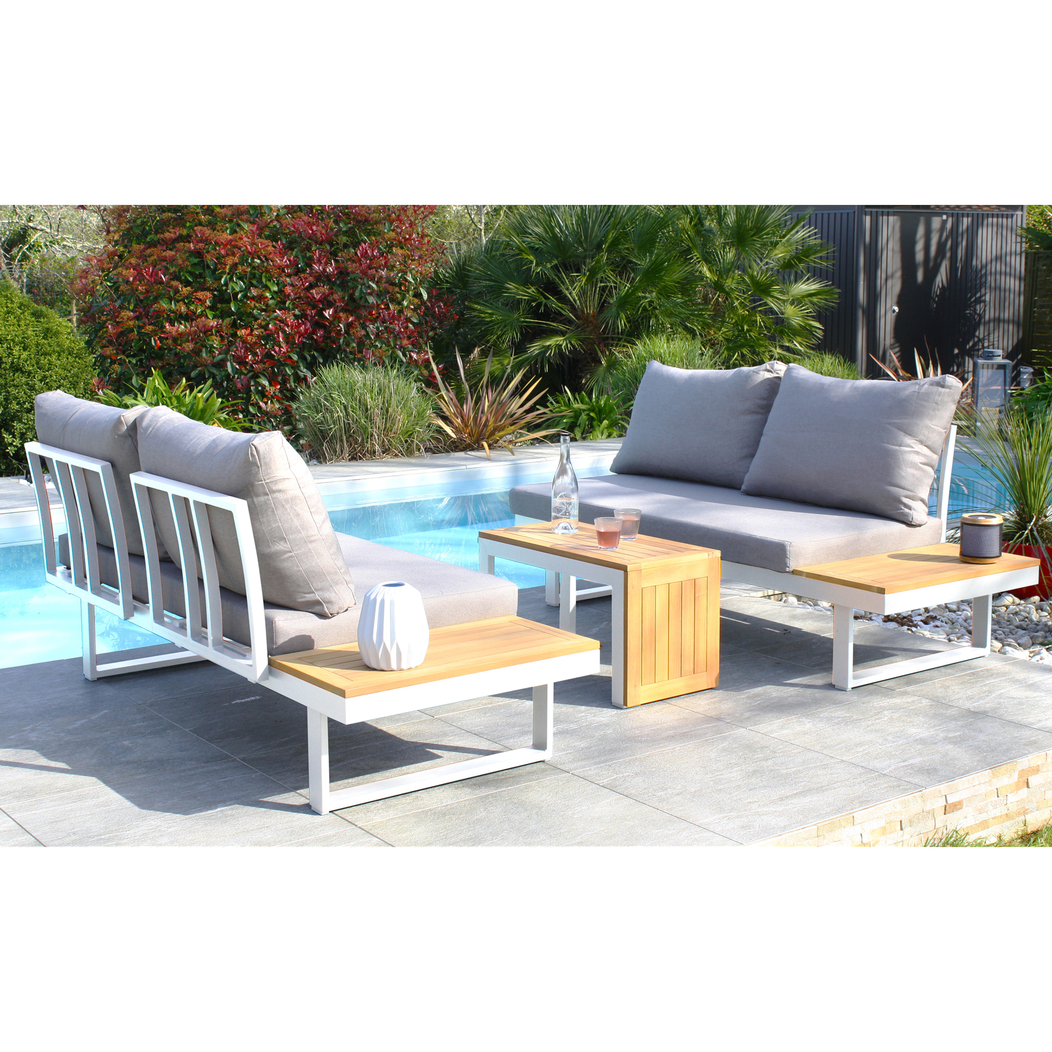 TOKYO - Salon de jardin 4 places en bois d'acacia et aluminium