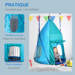 Balançoire nid d'oiseau ronde balançoire panier Ø 1,1 x 1,5H m - tente amovible incluse - accessoires inclus bleu