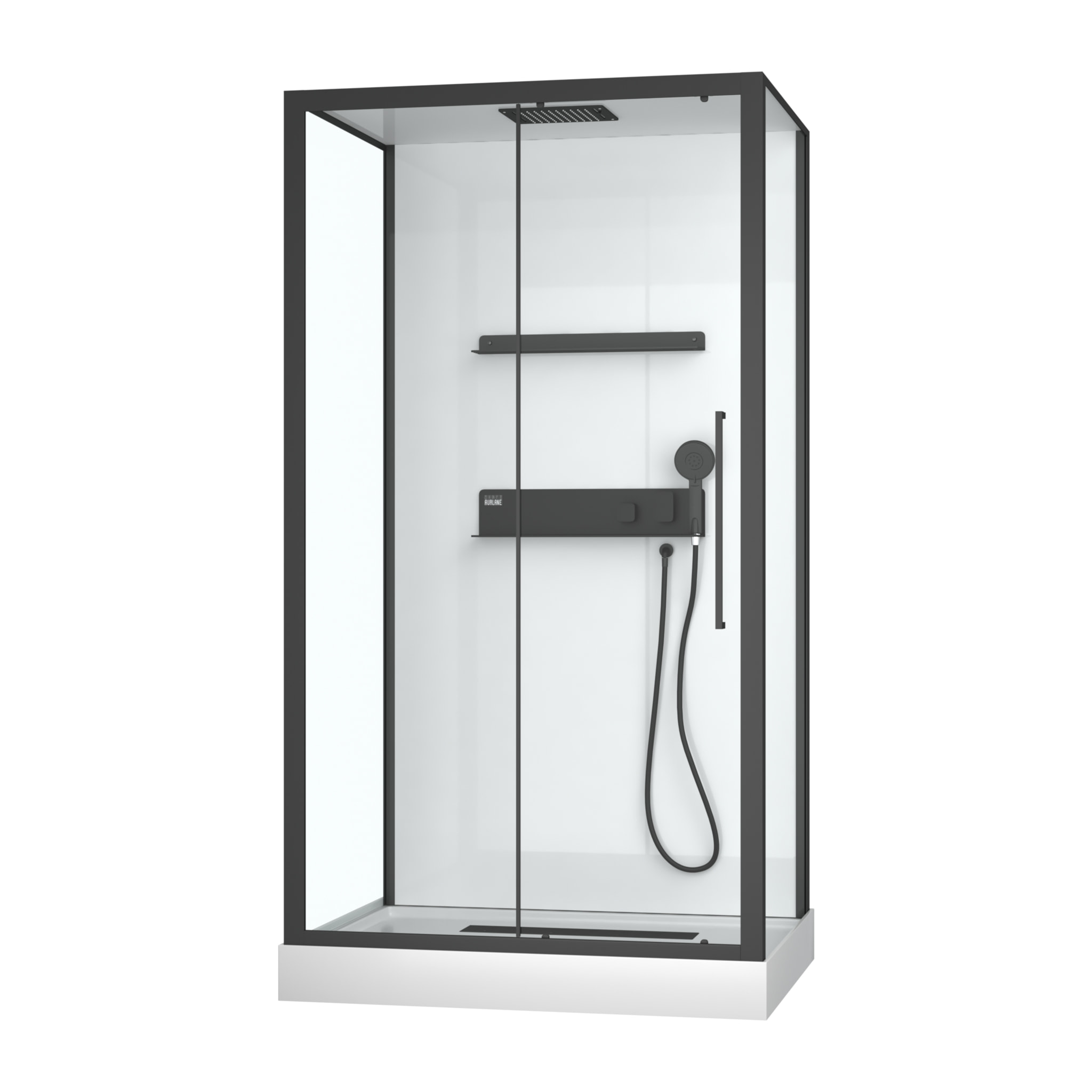 Cabine de douche rectangle 90x115x217cm extra blanc - profilés laqué noir mat - GHOST RECTANGLE