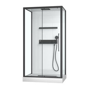 Cabine de douche rectangle 90x115x217cm extra blanc - profilés laqué noir mat - GHOST RECTANGLE