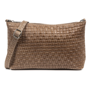 Zia Borsa a tracolla Donna. Pelle autentica Camoscio Incisione Geometrica.