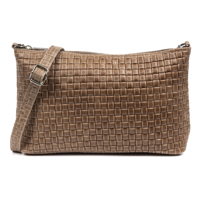 Zia Borsa a tracolla Donna. Pelle autentica Camoscio Incisione Geometrica.