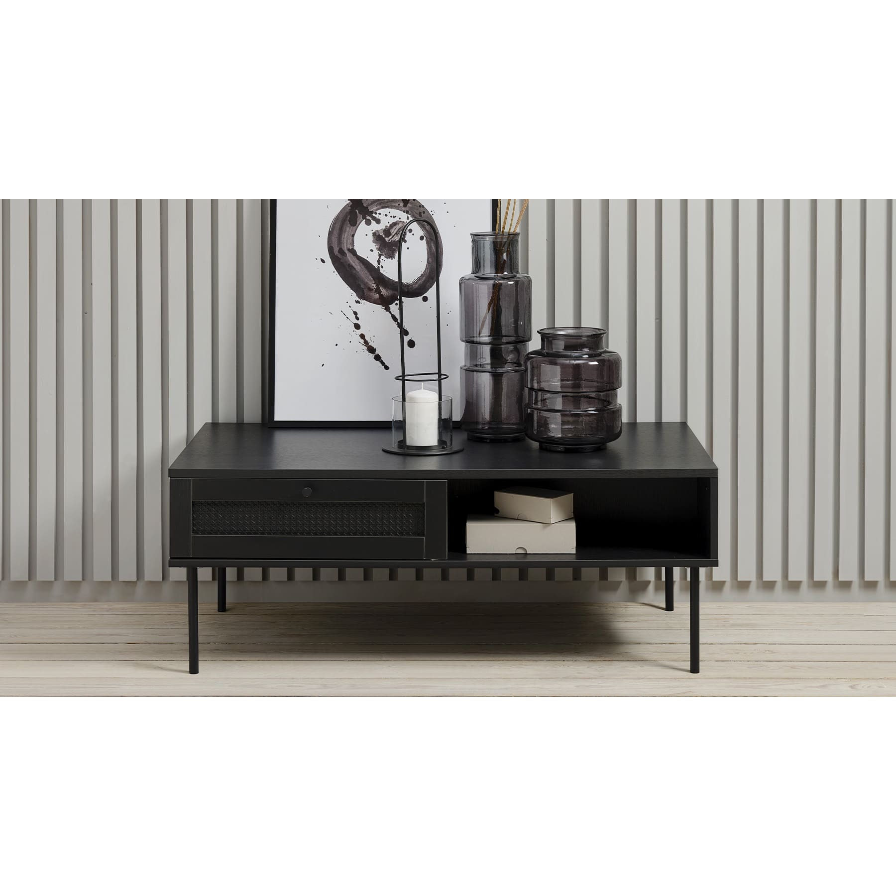 Meuble tv bois et cannage manarola 110x42cm