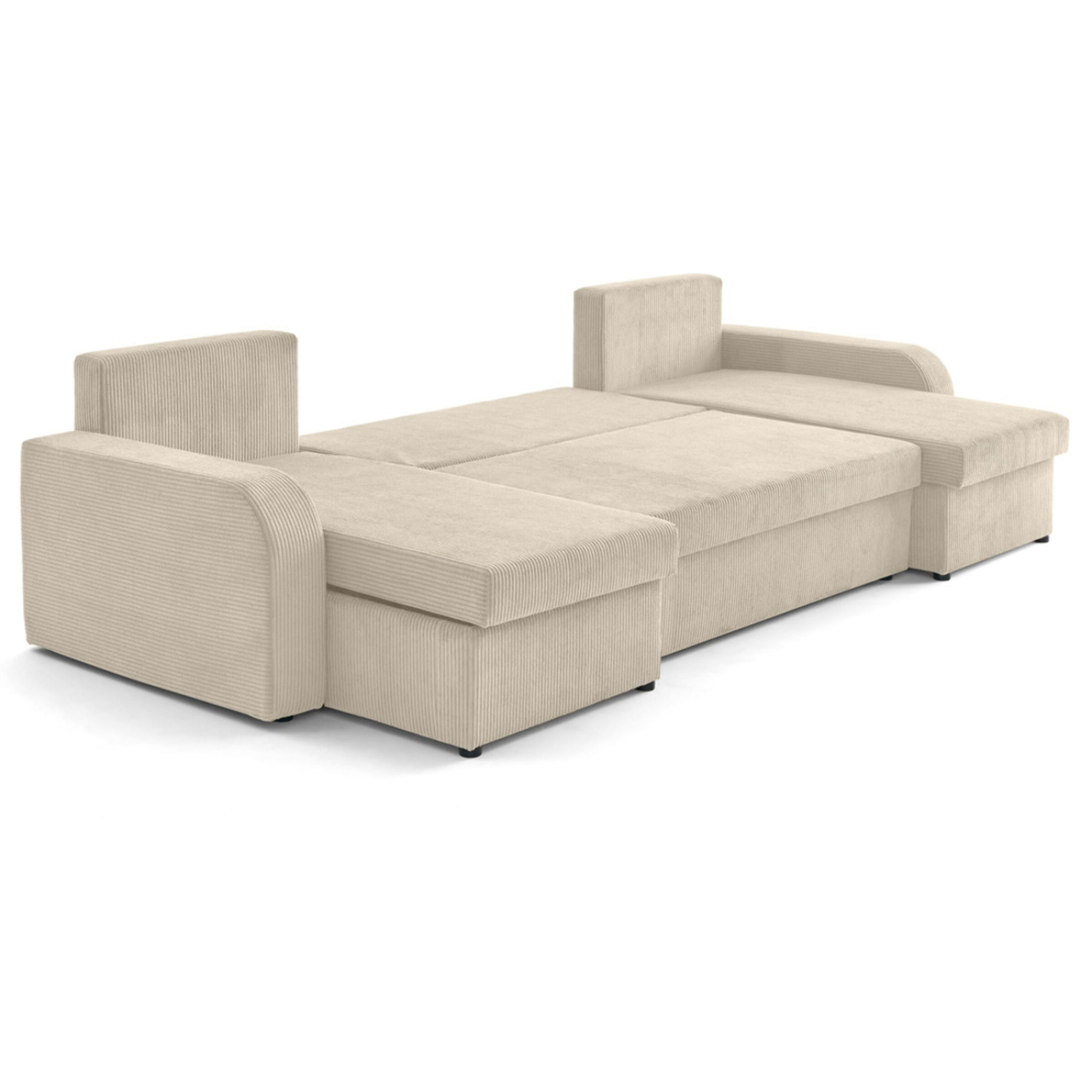 Valos - canapé panoramique en U - 7 places - convertible avec coffres - en velours côtelé - Beige