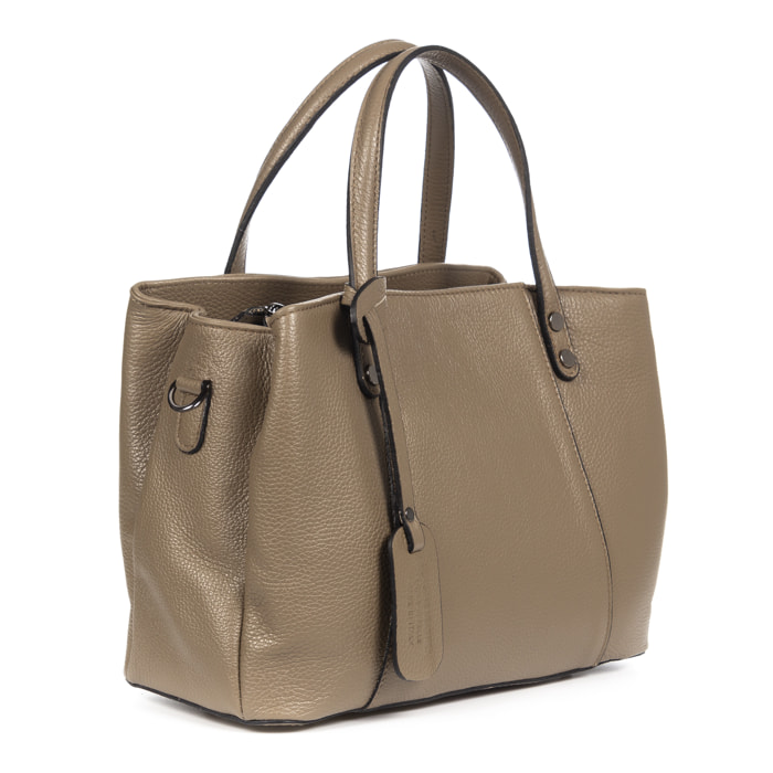 FIRENZE ARTEGIANI Borsa Tote da Donna Accumoli Vera Pelle Dollaro Made in Italy 33x15x21 Cm. Colore: Tortora