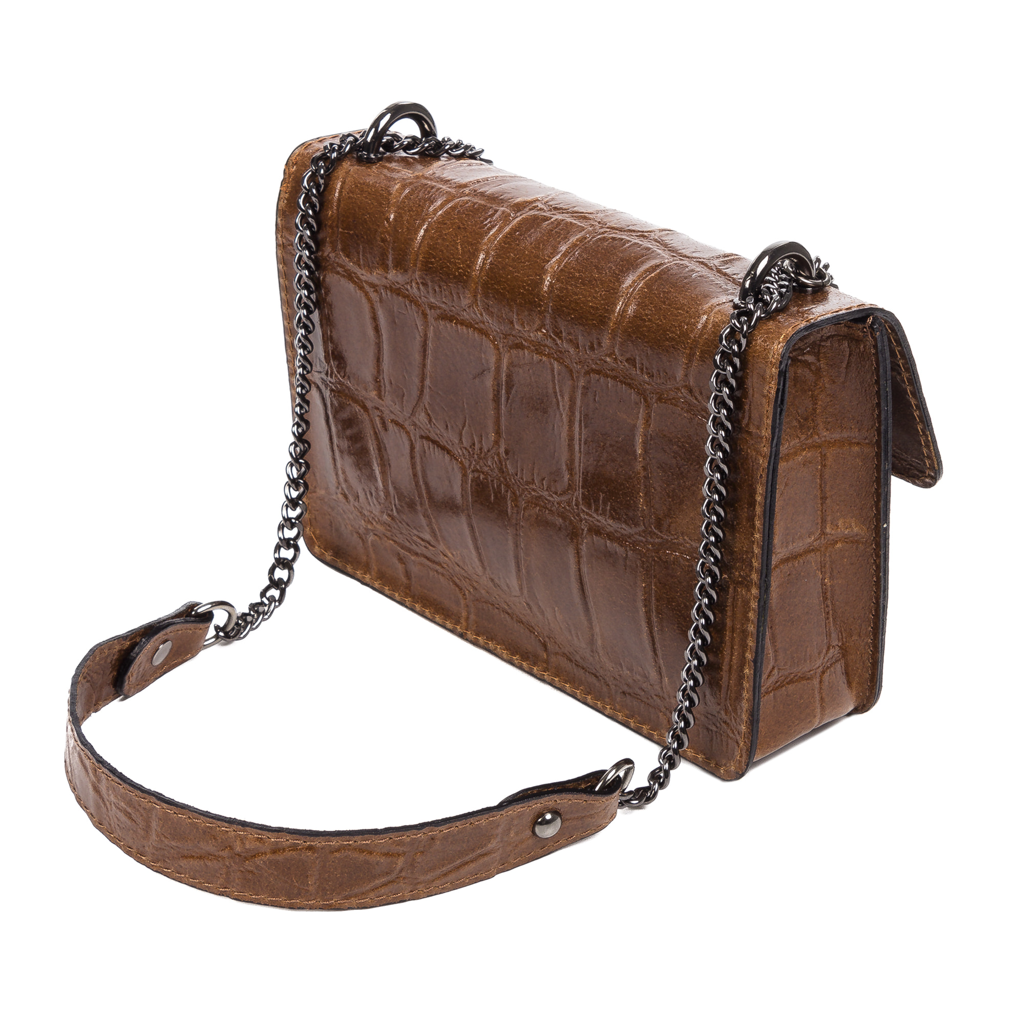 Fabrizia Bolso bandolera Mujer.Piel auténtica Gamuza Grabado Cocodrilo Grande  Camoscio