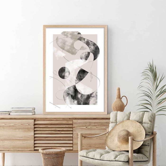 Affiche Eclats beige rosé Affiche + cadre en bois - Chêne