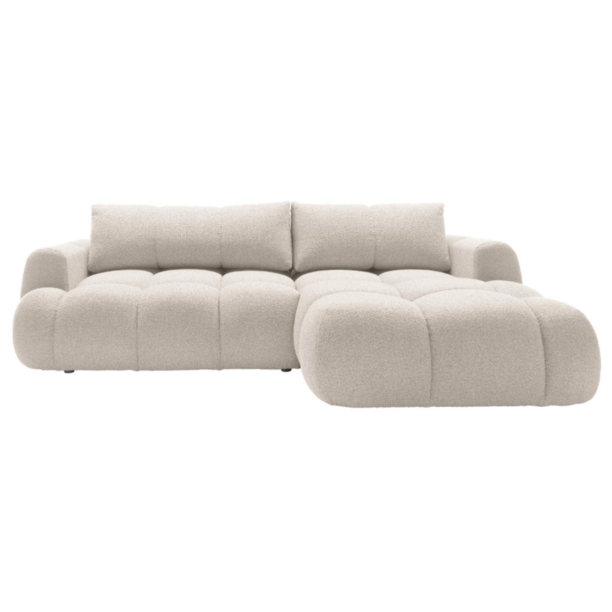 Yulin - Canapé d'angle droit 4 places convertible avec coffre en tissu bouclette - Beige