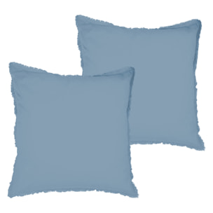 Set de 2 taies d'oreiller unies à franges, COTON LAVÉ
