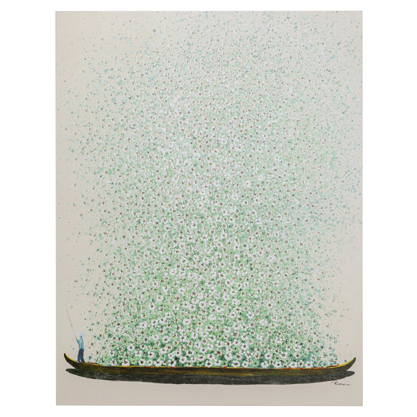 Tableau Touched fleurs pirogue beige et vert Kare Design