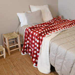 Jeté de canapé et lit motif vichy en polaire - Bordeaux
