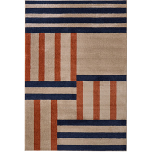 SANTAL - Tapis de salon bleu à motif géométrique