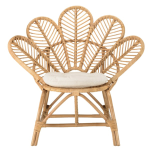 KALLY - Fauteuil 'fleur' rotin couleur brun miel coussin d'assise blanc KALLY