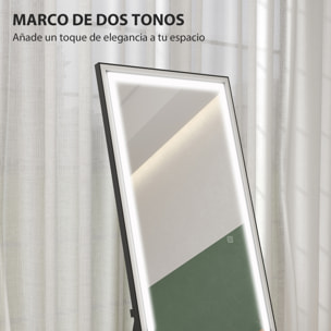 Espejo de Pie Cuerpo Entero con Luces, 165x60 cm, Espejo de Cuerpo Entero, 3 Temperaturas de Color, Brillo Ajustable, Independiente, Apoyado y de Pared, para Dormitorio, Salón, Blanco y Negro