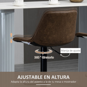 HOMCOM Juego de 2 Taburetes Altos de Cocina Tapizado en PU Taburetes de Bar con Altura Ajustable Asiento Giratorio y Reposapiés Carga 120 kg 46,5x51x86-106 cm Marrón