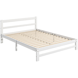 Marco de Cama de Madera 195x141 cm Estructura de Cama Somier Doble para Colchón de 135x190 cm (no incluido) Carga 300 kg Blanco