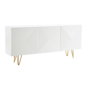 Buffet design blanc et métal doré 3 portes L160 cm OZEN