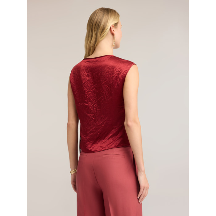 Motivi - Top in raso con scollo asimmetrico drappeggiato - Bordeaux