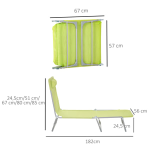 Bain de soleil transat pliable dossier réglable 5 positions acier teslin vert