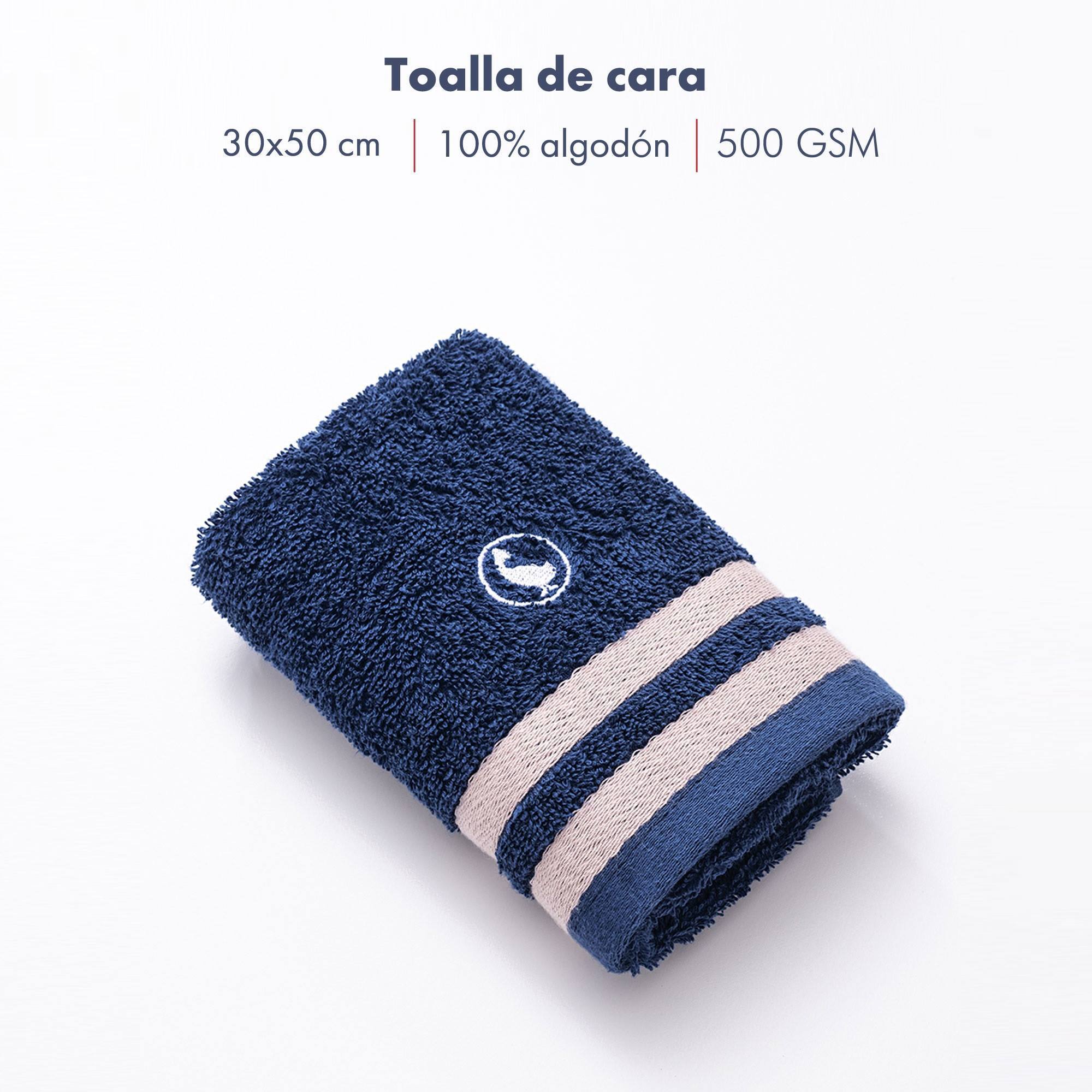 Set de 3 toallas de baño (cara 30x50cm + manos 50x90cm + ducha 70x140cm) 100% algodón 500gsm color azul marino el ganso