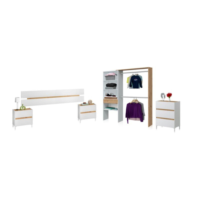 Dormitorio Ezra 3C Plus V2 Blanco Artik (Blanco Mate) - Roble Nodi