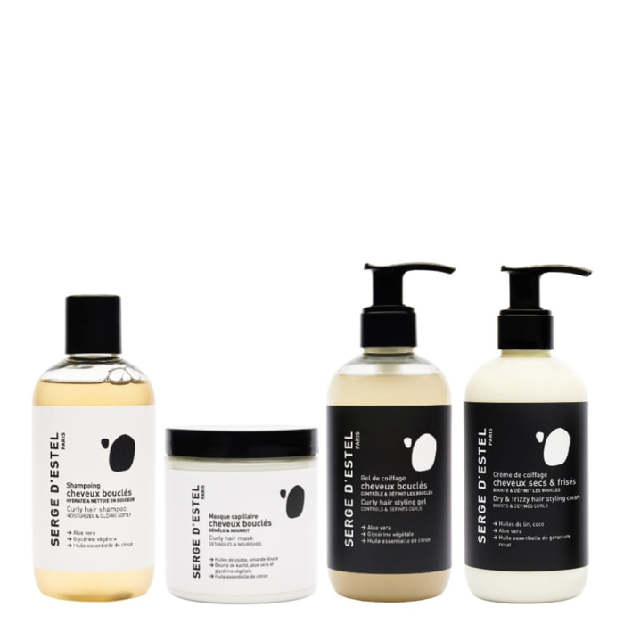 Cheveux Bouclés - Coffret Shampoing 250ml + 3 Produits