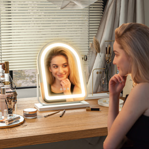 Espejo Maquillaje con Luz LED Espejo Tocador Giratorio con 3 Modos de Iluminación Ajustables Interruptor Táctil Rotación Regulable de 360° y Función de Memoria Blanco