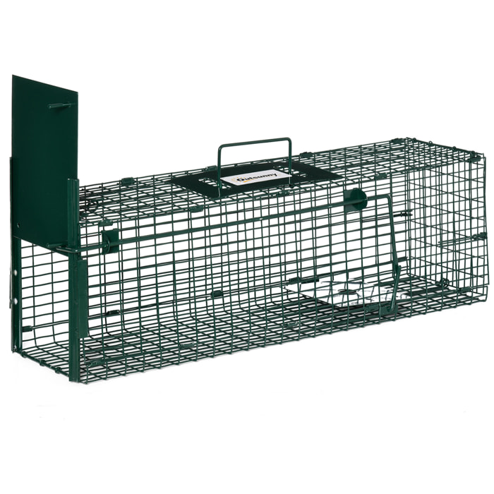 Piège de capture pour petits animaux type lapin rat - entrée, poignée - dim. 60L x 18l x 20H cm - métal vert