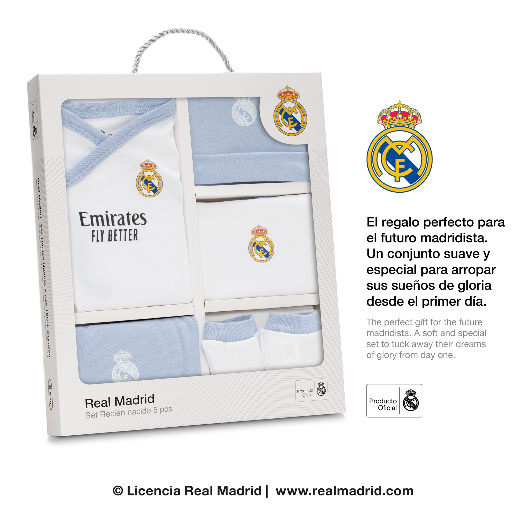 Set Regalo 5 Pcs 100% Alg  T 0-6 m Mod Real Madrid Azul