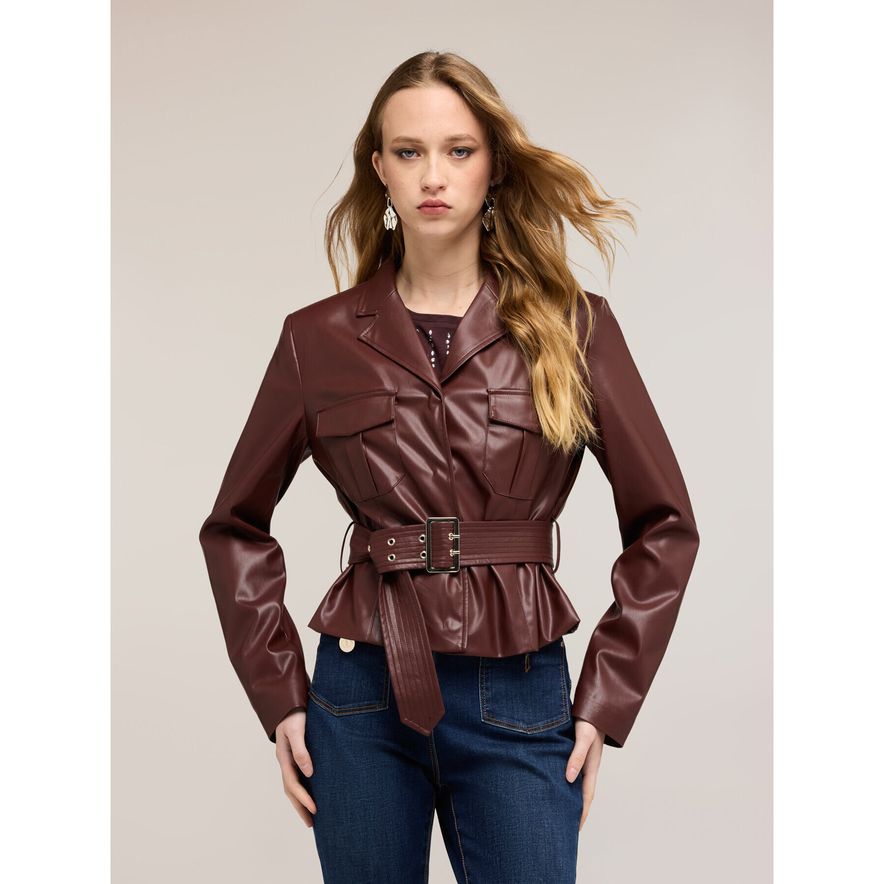 Motivi - Giubbotto effetto coating con cintura - Marrone