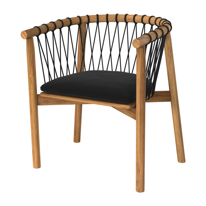 Chaise de jardin Yago en bois de teck et tissu noir