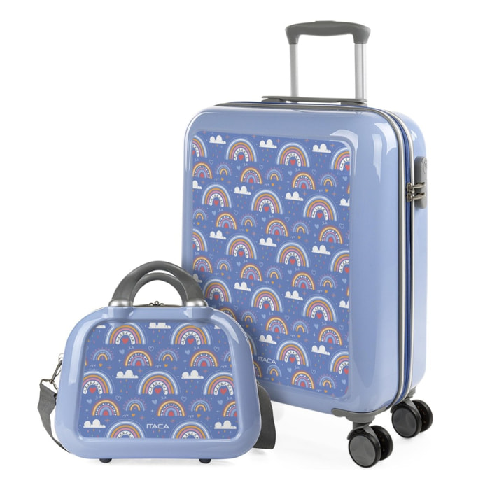 Juego De Maletas Pc Itaca Base Azul Azul Arcoiris
