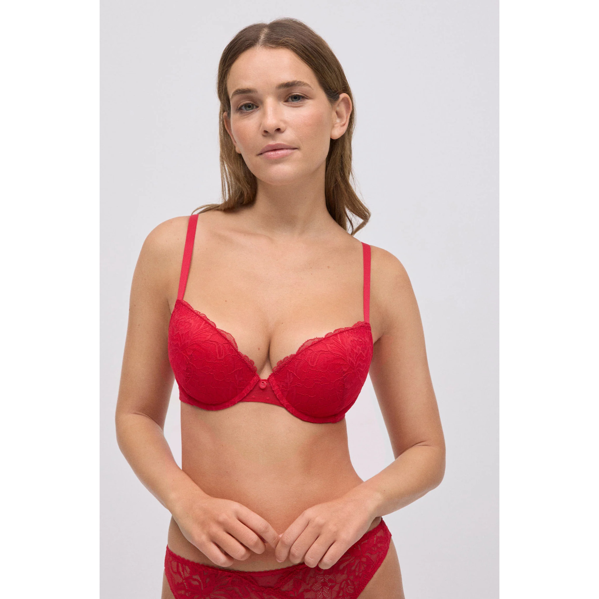 Reggiseno push-up con pizzo e ferretto plumetis