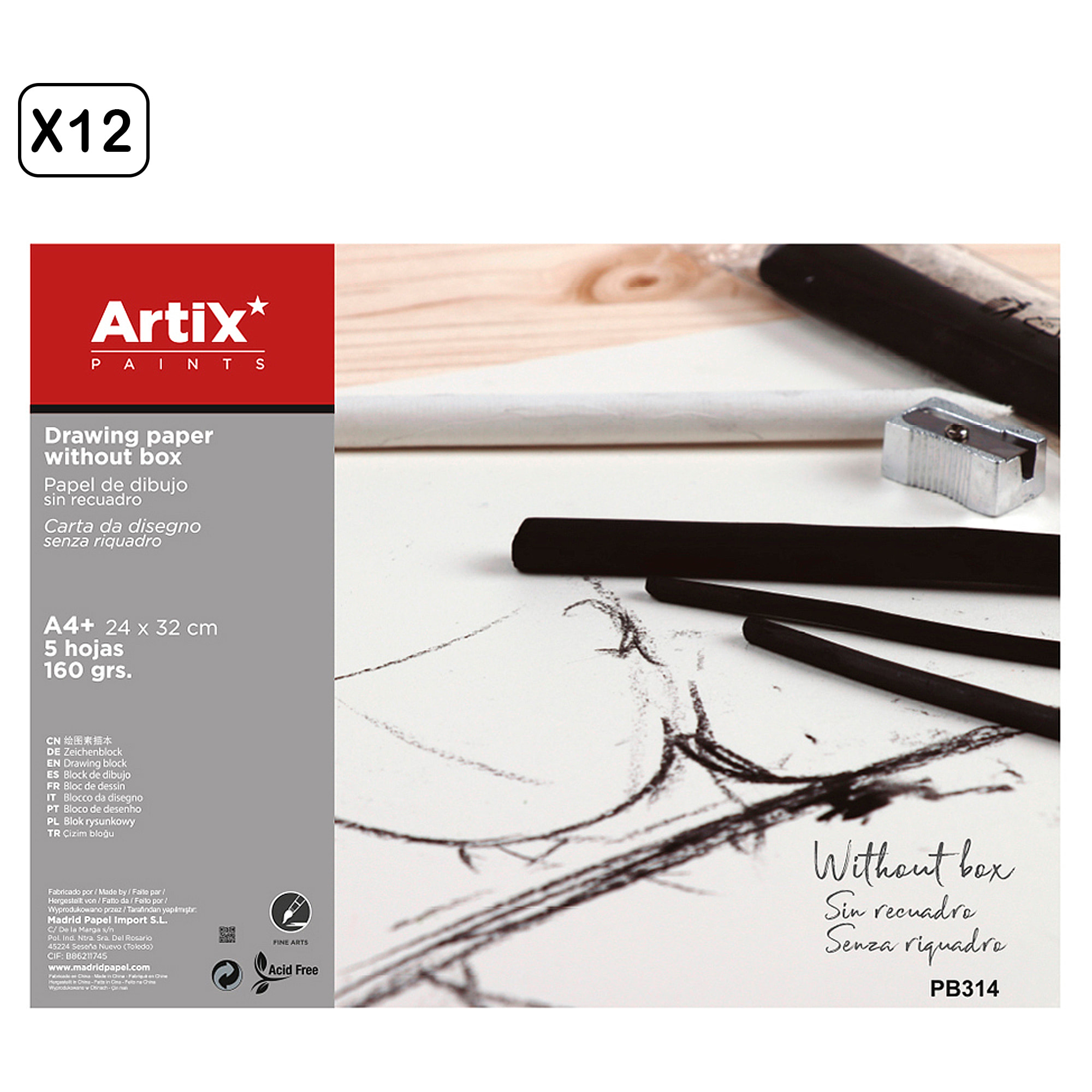 12 packs PAPEL DE DIBUJO SIN RECUADRO 24 x 32 cm 5 HOJAS