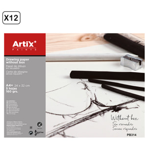 12 packs PAPEL DE DIBUJO SIN RECUADRO 24 x 32 cm 5 HOJAS