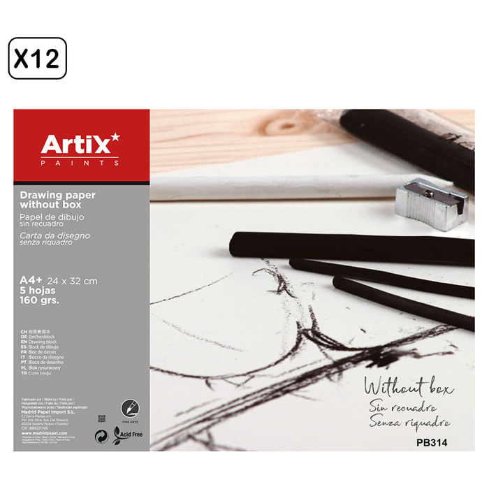 12 packs PAPEL DE DIBUJO SIN RECUADRO 24 x 32 cm 5 HOJAS