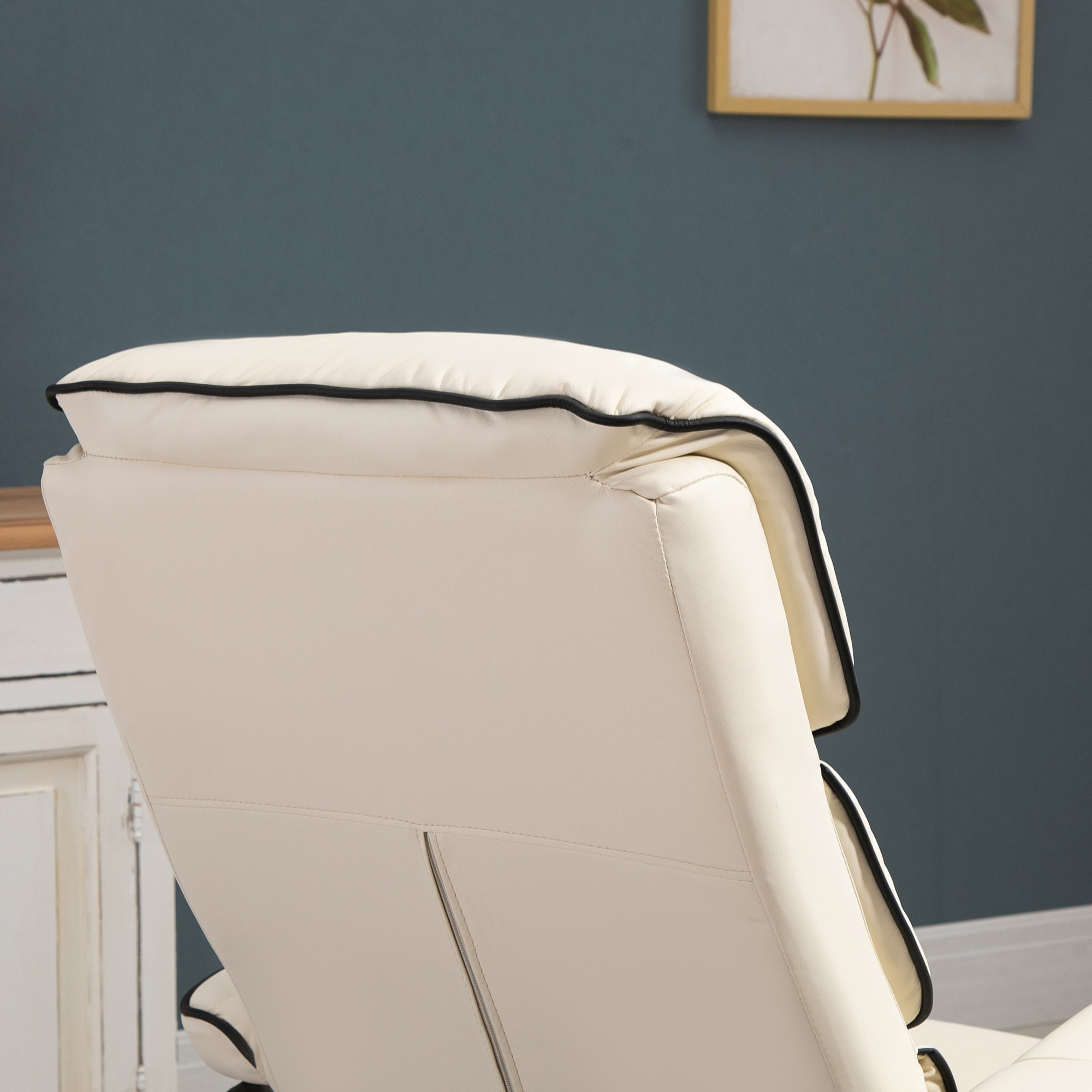 Fauteuil relax inclinable pivotant avec repose-pieds liserets noir synthétique crème