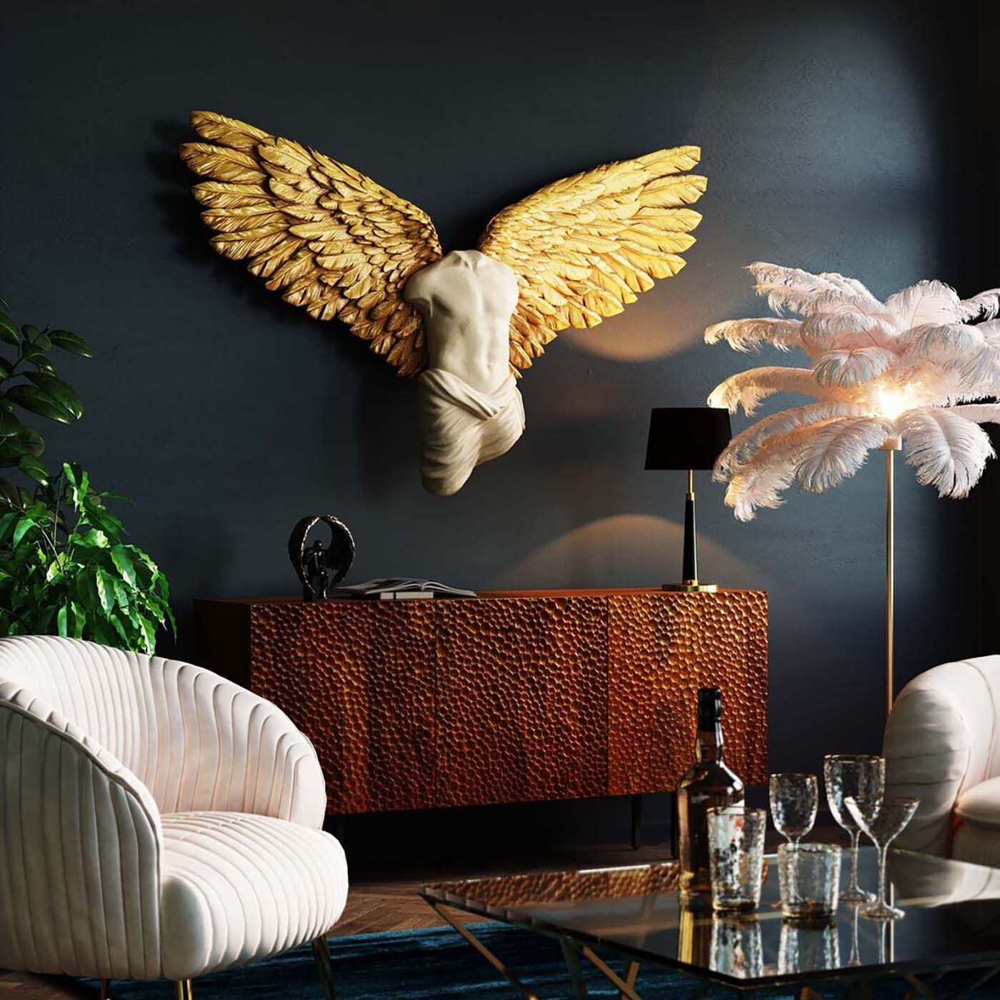 Déco murale buste homme ailes dorées Kare Design