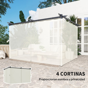 Pérgola con Techo Retráctil 4x3 m Pérgola de Aluminio con Paredes Laterales Cenador con Tela de Poliéster Anti-UV Resistente al Agua Pabellón para Jardín Patio Terraza Crema