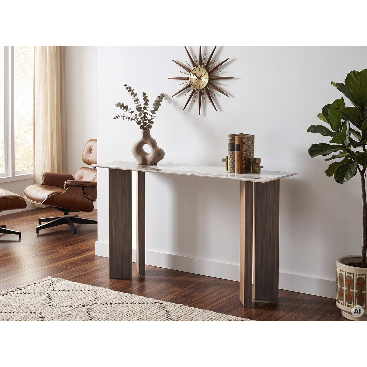 Console avec plateau en céramique style pandora "Elma" - 140 cm - Marron