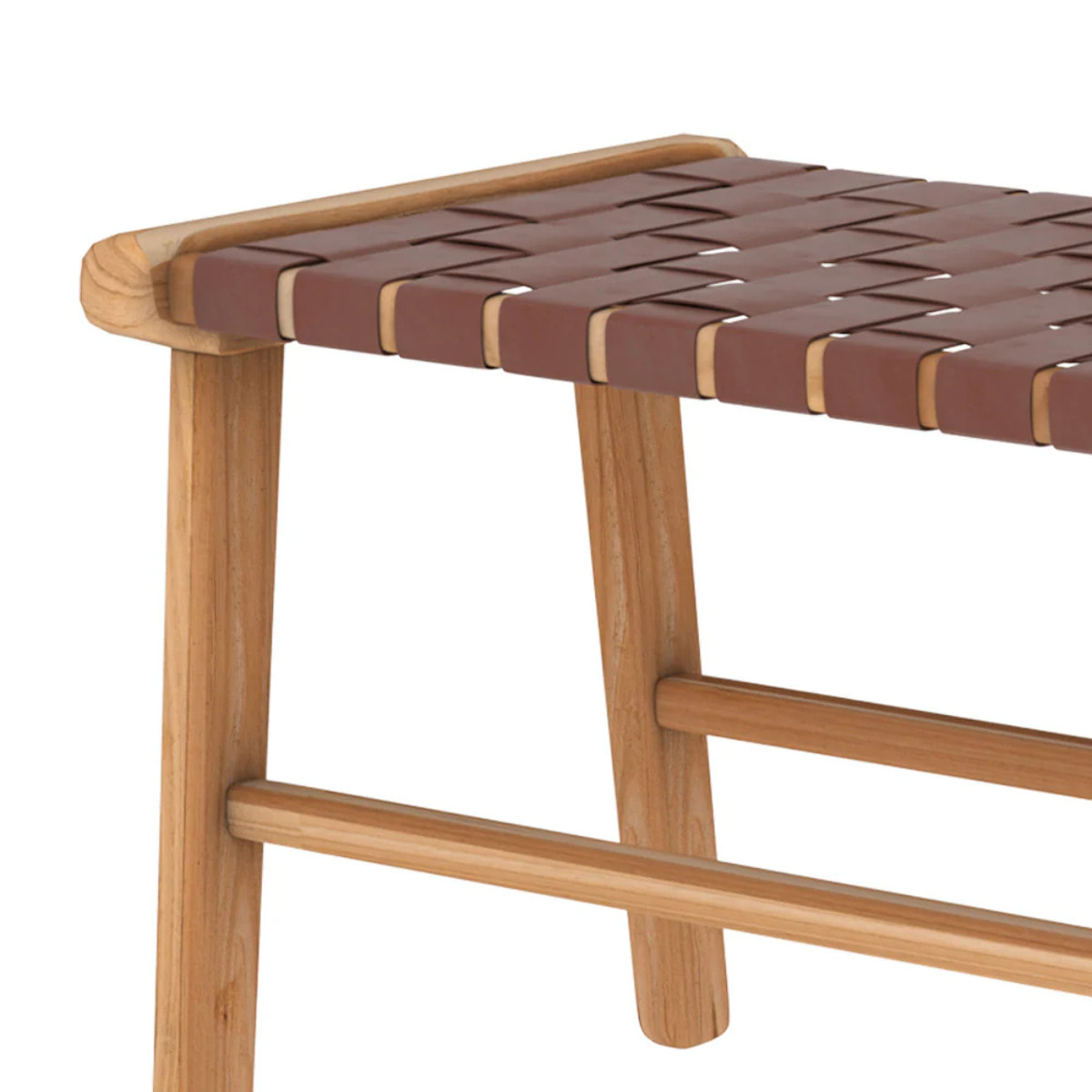 Banc 120 cm en cuir tressé marron et bois de teck - Kuna