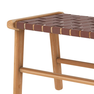 Banc 120 cm en cuir tressé marron et bois de teck - Kuna