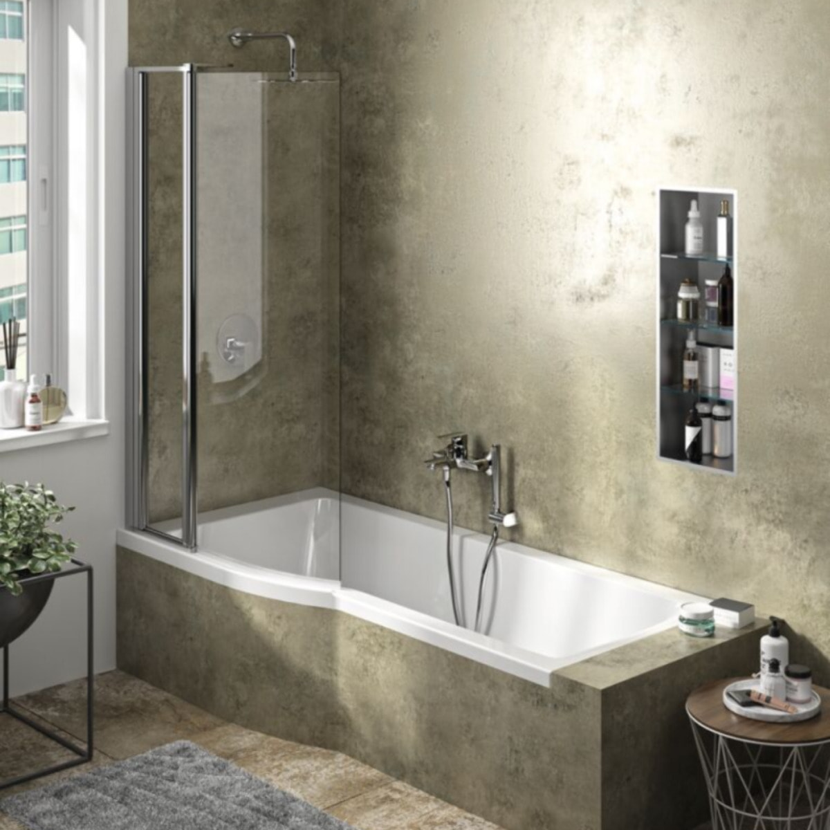Pack baignoire bain douche 150 x 80 cm gauche Connect Air + tablier + pare bain fixe + vidage Doré