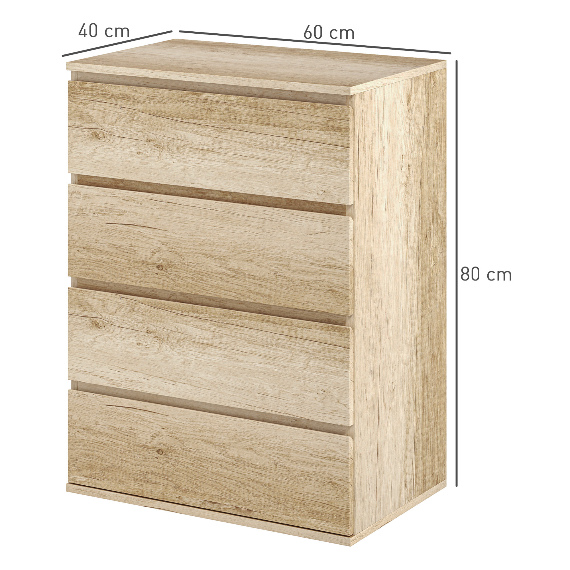 Commode 4 tiroirs dim. 60L x 40l x 80H cm effet bois