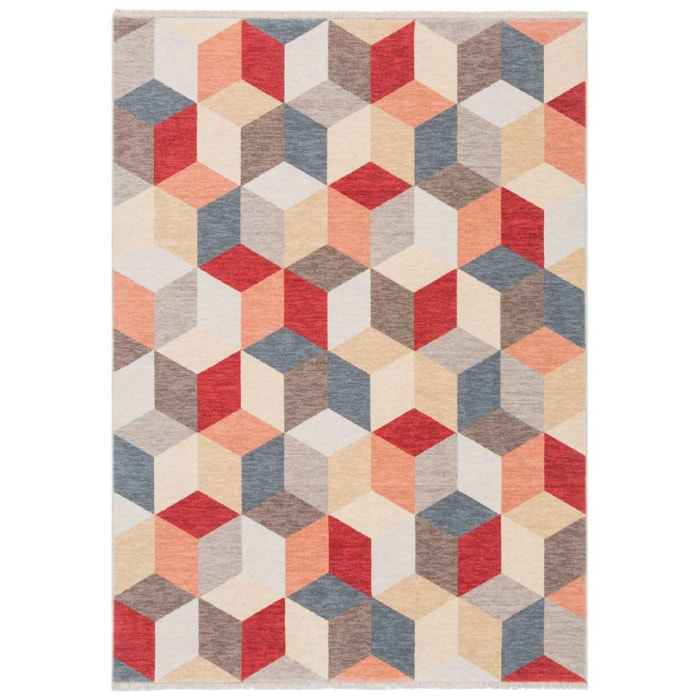 tapis salon 140x195 tissé en laine multicolore rectangle motif géométrique