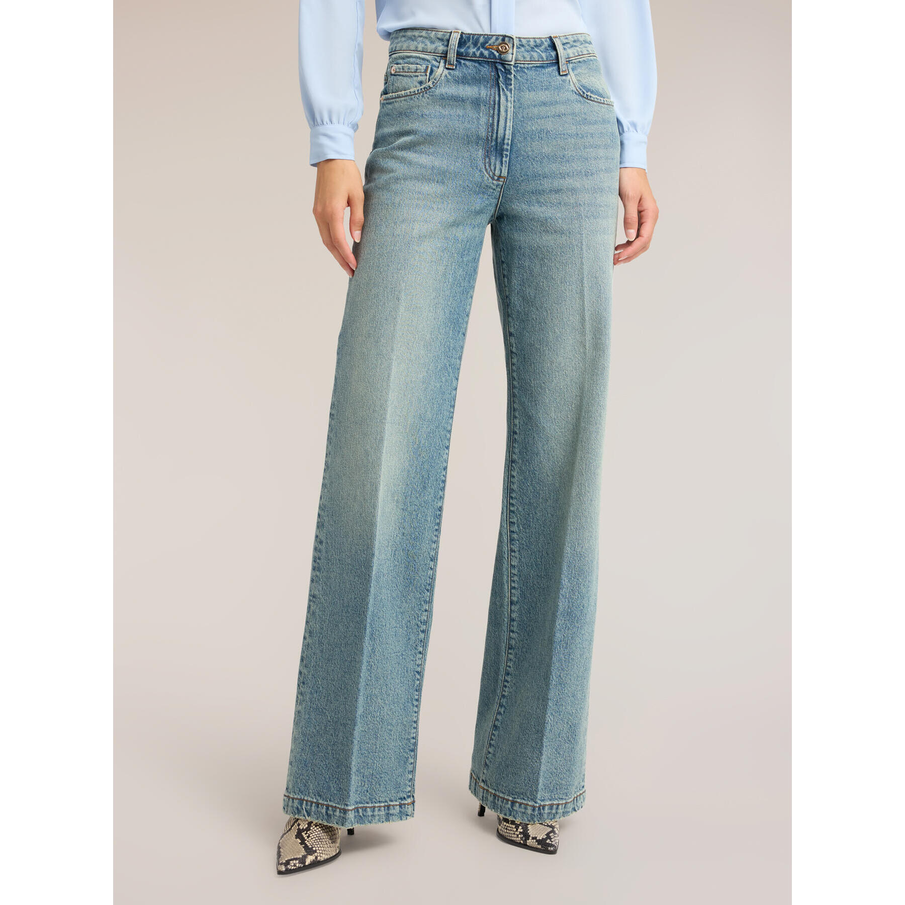 Motivi - Jeans wide a vita alta washed - Azzurro